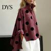 Textured Fabric Shirt Polka Dot Denim for Women Loose Fit Button-Down Top with Casual Outerwear Chest Pockets Oversize Spring Summer Fashionable