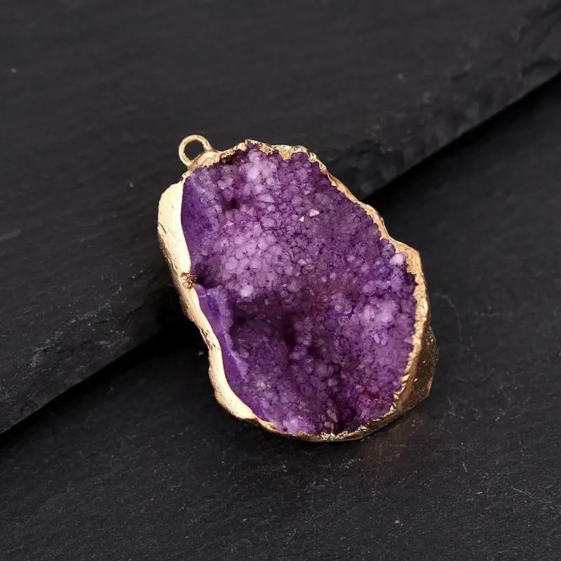 Natural Crystal Pendant Necklace With Gold Plated Edges For Boho Jewelry Enthusiasts