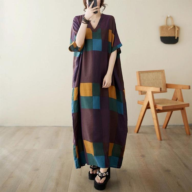 Women Summer Boho Floral Maxi Dress Plus Size Loose V Neck Oversized Sundress Big 9052