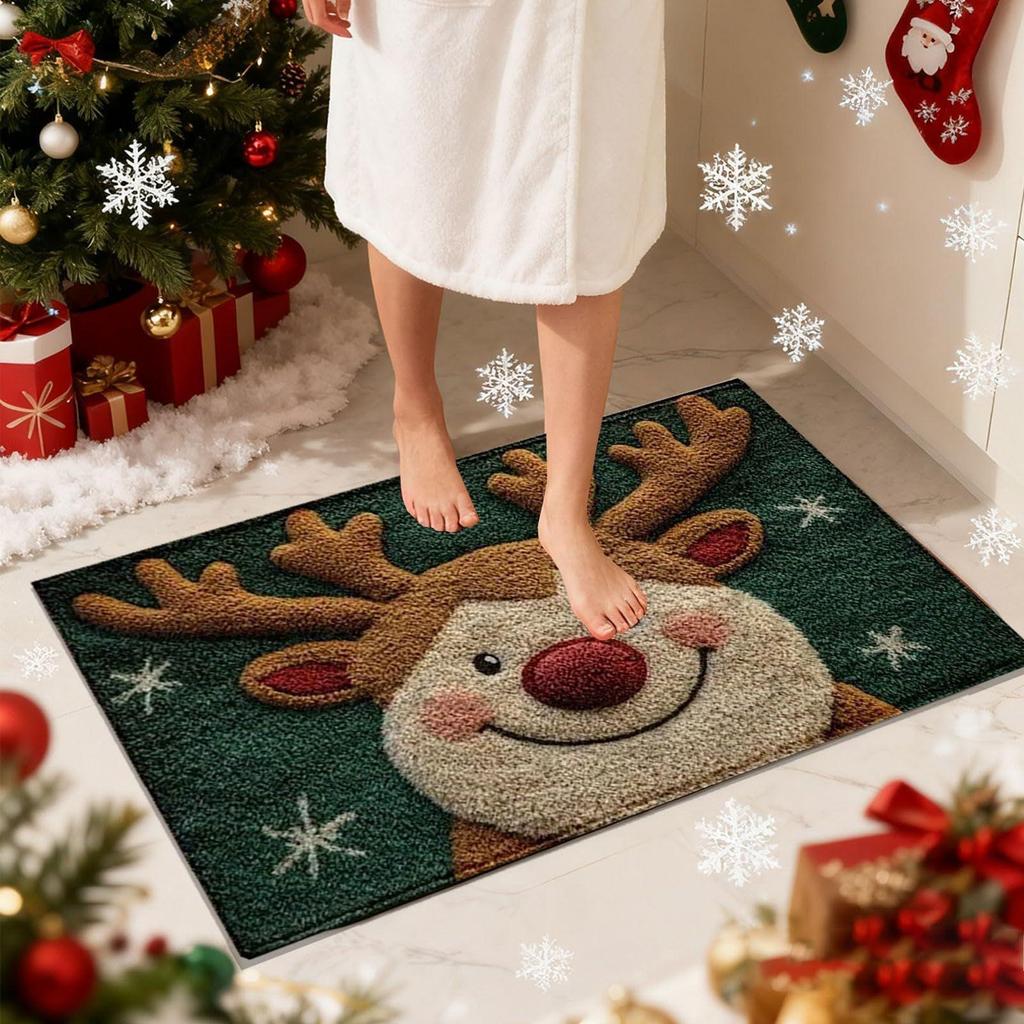 Christmas Door Mat Outdoor Non-Slip Reindeer Bathroom Doormat 23.6x15.7 Inch Washable Absorbent Christmas Carpet For Holiday