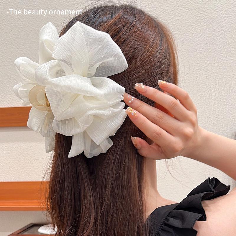 Sweet Mesh Tulle Big Bow Hair Claw Clips for Women Solid Colours Elegant Bowknot Ponytail Clip New Headdress Accessories