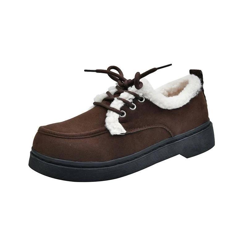 Fashion Winter New Thick Cotton Boots Women's Fashion Round Head Suede Front Lace-up Soft Sole Non-slip Short Boots