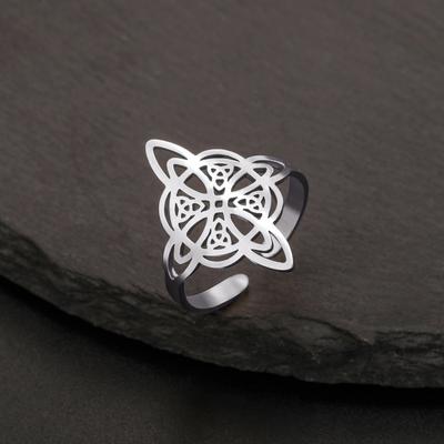 YILUOCD Bruxaria Aço Inoxidável Anel Aberto Sobrenatural Anéis Nó de Bruxa Para Mulheres Amuleto de Proteção Cruz Wiccan Joias