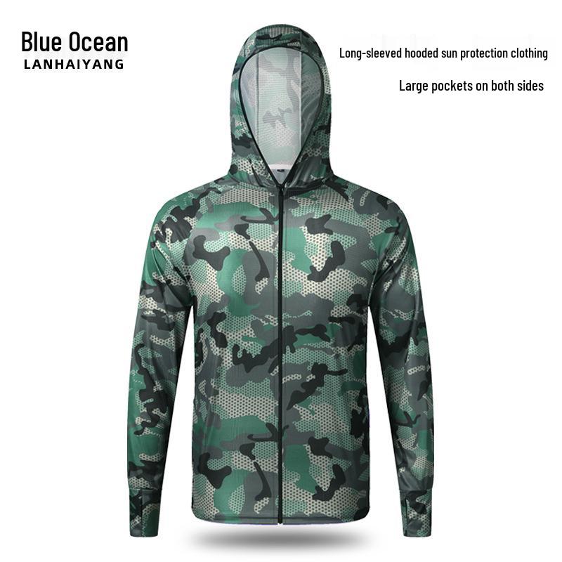 Camouflage Quick-Dry Breathable Hooded Long Sleeve Fishing Apparel with Sun Protection XL