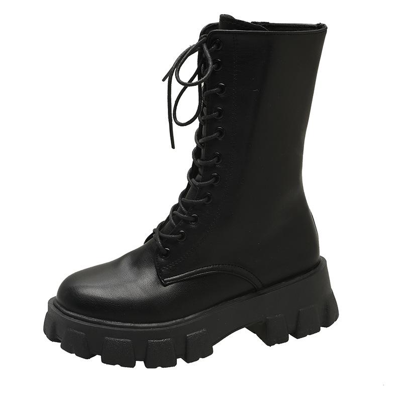 British style heightening Martin boots high top 2025 autumn small man thick-soled single boots foreign trade white medium tube women's boots