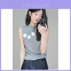 Lolit Style Knitted Tank Top With Embroidered Flowers For Summer Casual Wear