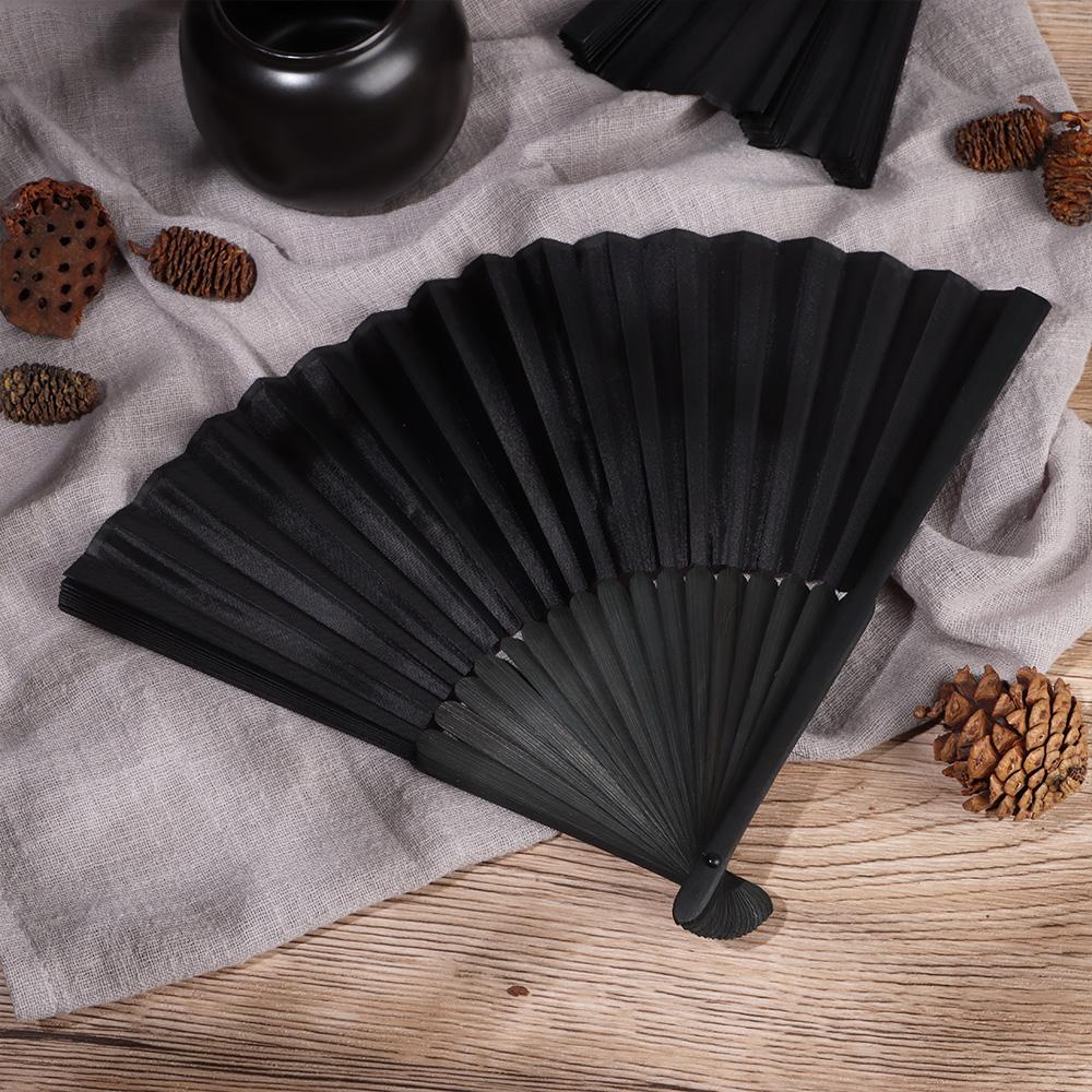 Gifts Dance Props Desktop Ornament Chinese Style Bamboo Fans Ribs Black Silk Folding Fan Hand Held