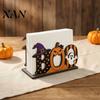 Spooky Home Decor Halloween Wooden BOO Napkin Holder, Cartoon Ghost Pumpkin Witch Hat Paper Towel Kids Room Wood Table Centerpiece for Party & Dining