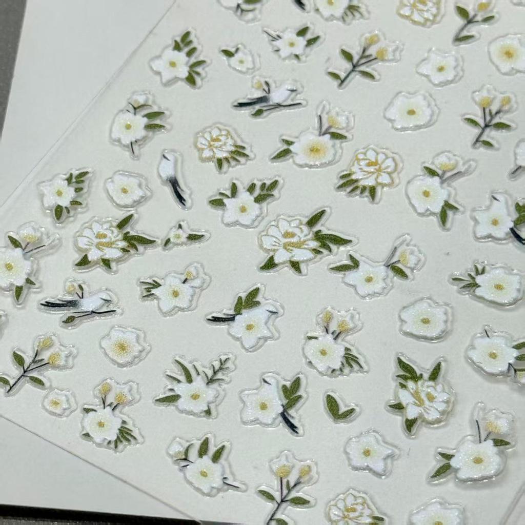 Elegante 3D-Kamelien- und Vogel-Nagelkunst-Sticker - Chinesisches florales Design