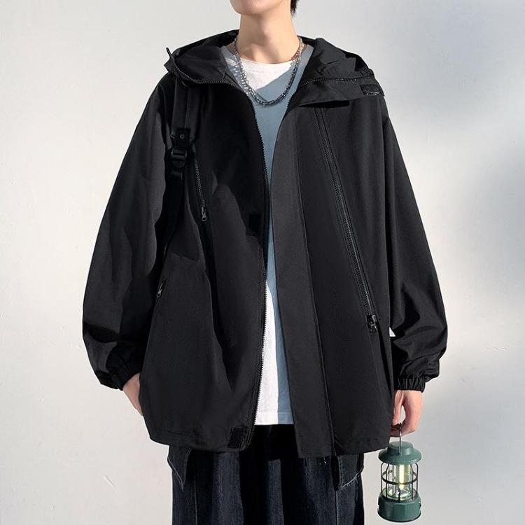 New Hong Kong Style Loose Hooded Jacket Men Spring Autumn Casual Long Sleeve Large Size Versatile Top
