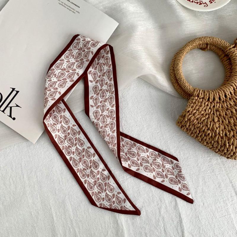 

Silk scarf long female minimalist striped streamer headscarf braided hair band decorative scarf cashew flower belt