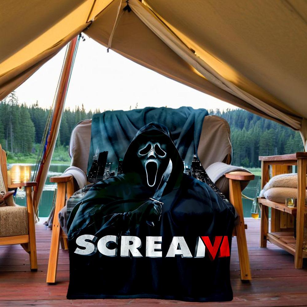 1pc ScreamHorror Outdoor Blanket Lightweight Flannel, Soft & Warm, All Season Use for Sofa, Outdoor, Camping, Living Room, Office, Chair