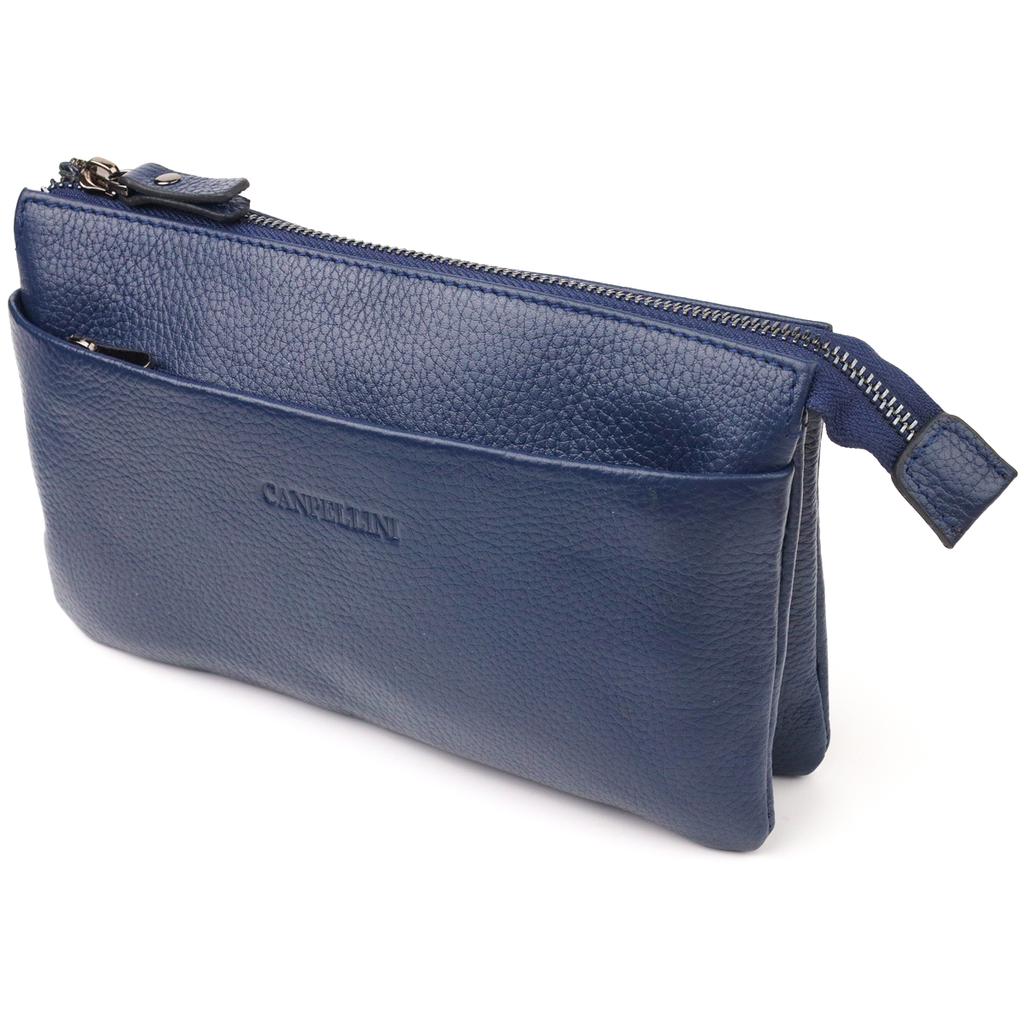 Original Men's Clutch Bag Made of Genuine Grained Leather CANPELLINI 21555 Blue
