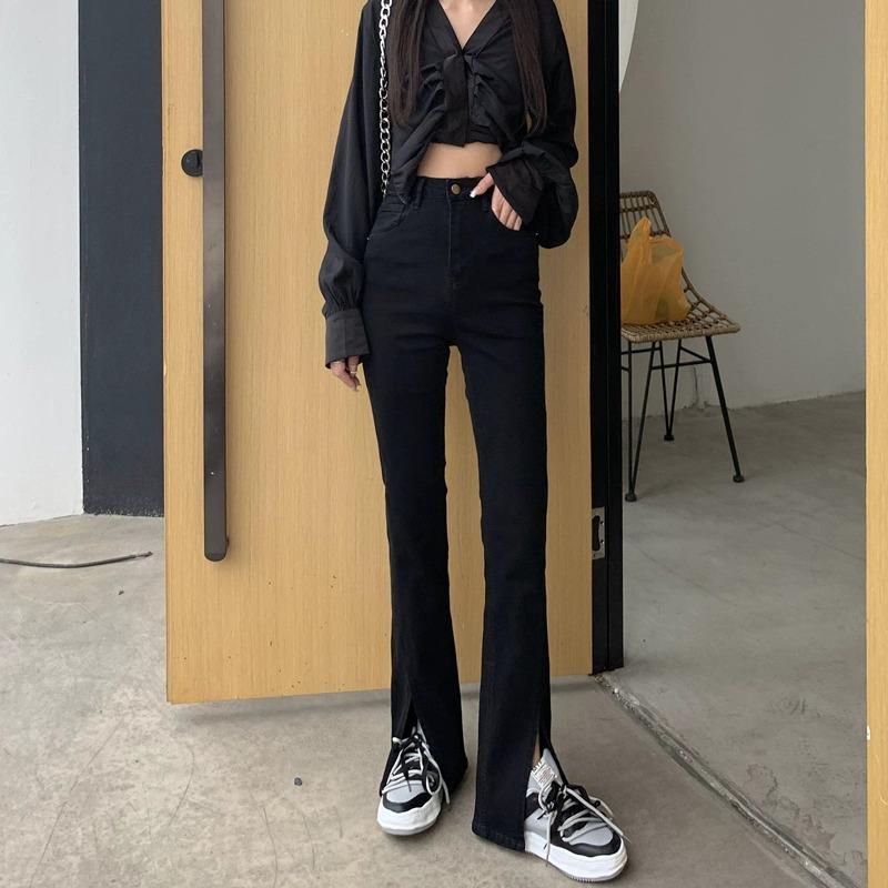 Women's High-Waisted Black Micro-Flare Jeans - Spring 2025 Slimming Versatile Straight Leg Pants