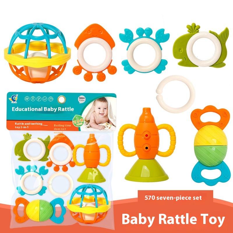 Infant and Toddler Chewable Teether Rattle Set 0-1 Year Old Baby Soft Rubber Hand Grip Ball Bag Rattle