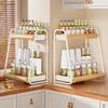 Double-Layer Seasoning Stand Solid Wood Kitchen Organizer Condiment Storage  Home Rack