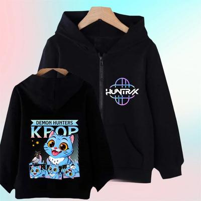 Kpop Demon Hunters Rozpinana Bluza z Kapturem Dziewczęca Chłopięca Moda Długi Rękaw Luźna Codzienna Bluza na Zamek