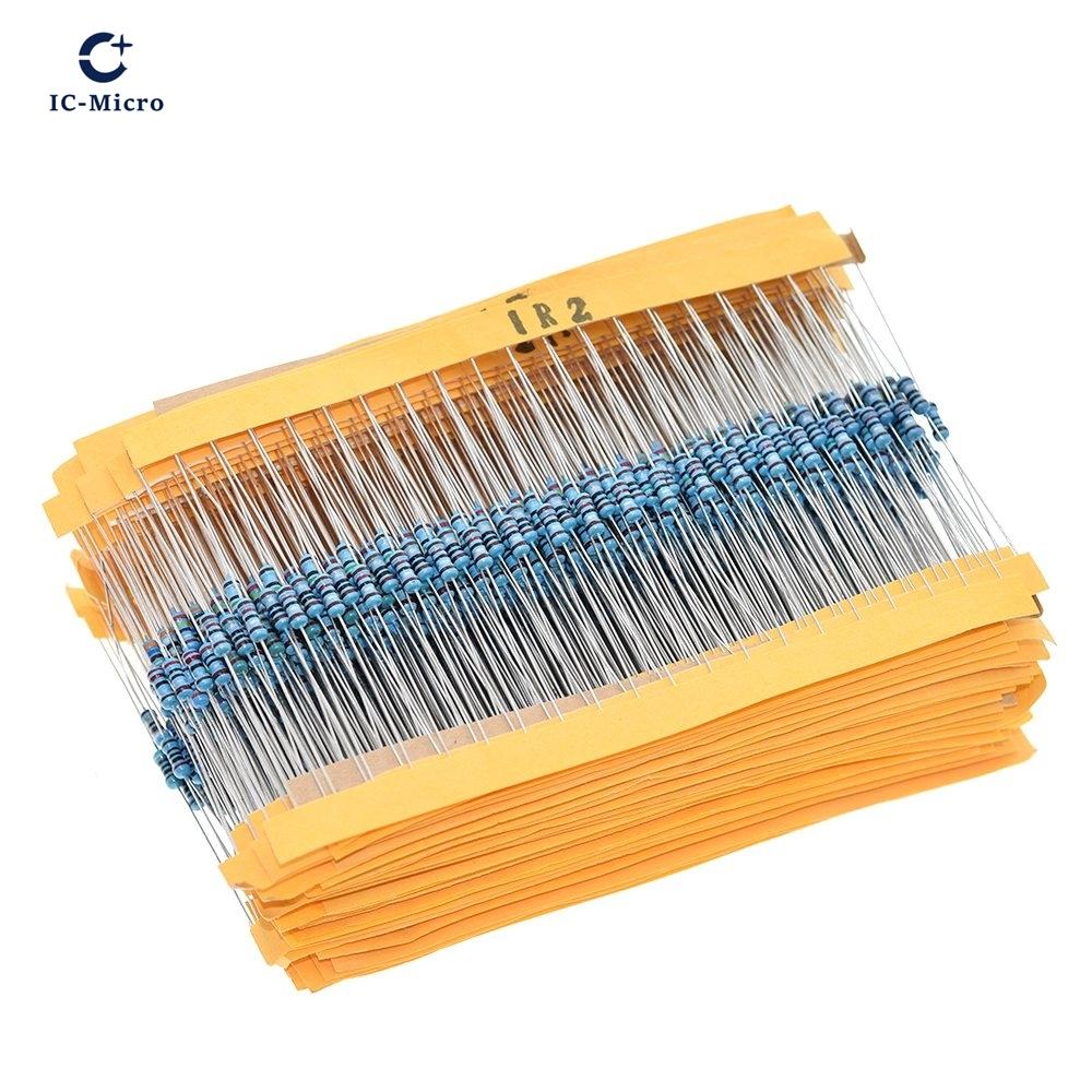 100pcs 1/4W 1R~22M 1% Metal Resistors 220R 100R 1K 1.5K 2.2K 4.7K 10K 22K 47K 100K 100 220 1K5 2K2 4K7 Ohm Resistances XZG
