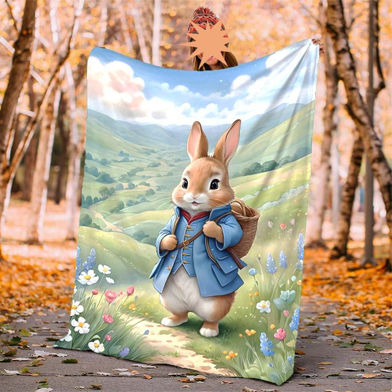 Peter Rabbit Flannel Blanket Soft Warm All-Season Throw, Design for Camping, Car Travel, Hiking Sofa, Bed, Office Perfect Gift for Parties