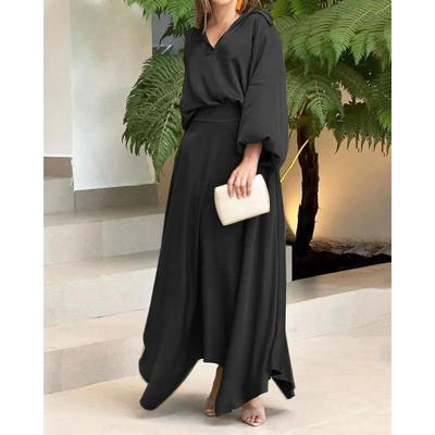 Women's New Summer New Loose Big Yards Solid Colour Long-sleeved Blouse High Waist Half-body Long Skirt Suit