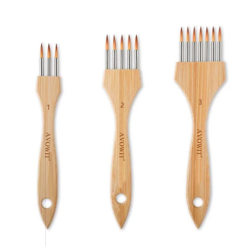New Wooden Handle Multi Tooth Brush Set, Flat Head, Round Head Artistic Watercolor Acrylic Brush, Multifunctional Painting Brush