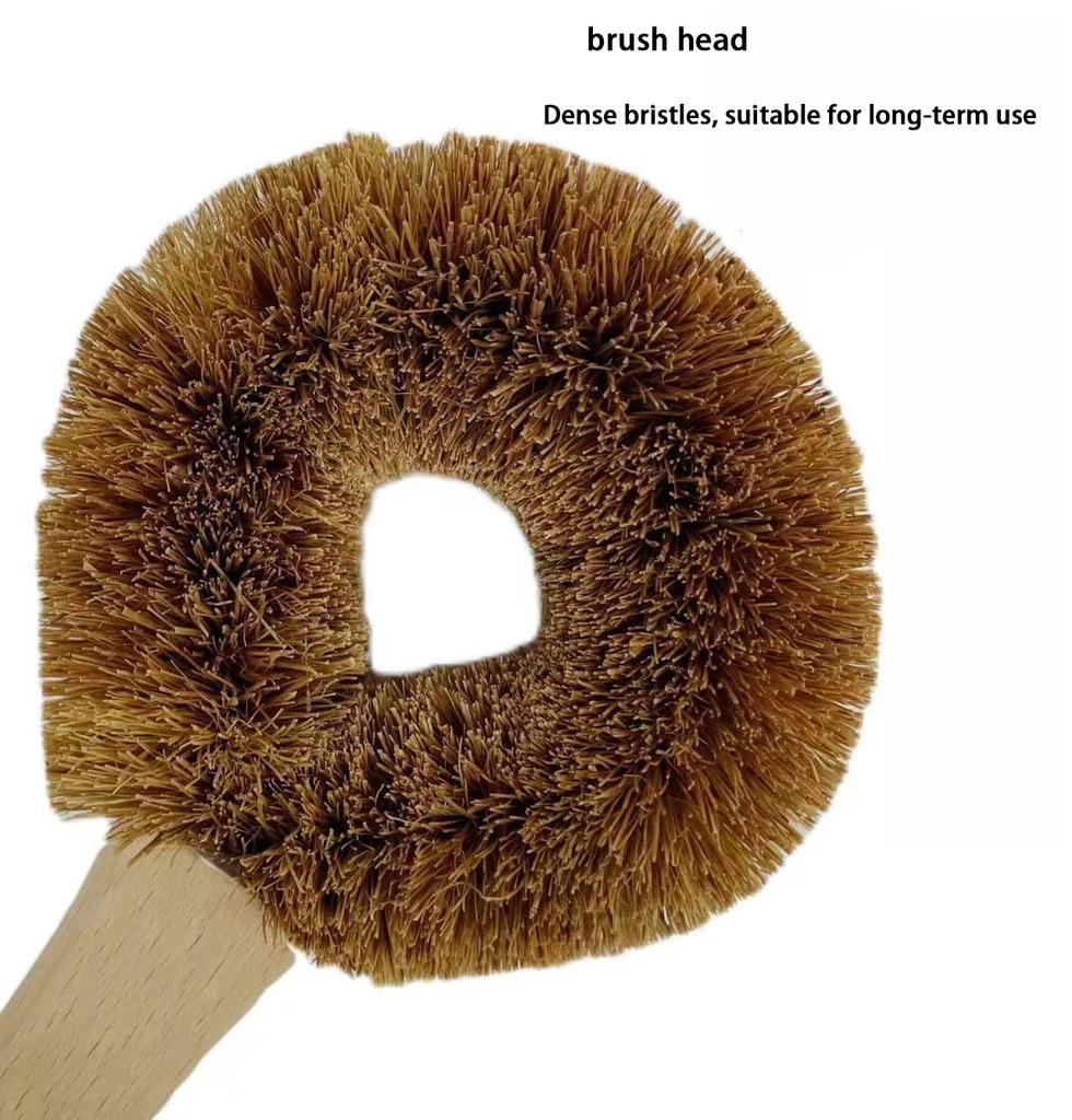 1/2pcs Natural Wood & Coconut Bristle Kitchen Cleaning Brushes with Long Handles - Reusable, Non-Electric Scouring Pads for Pots