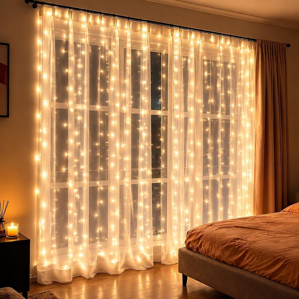 LED Copper Wire Curtain String Lights 3x3m Remote USB Powered Dorm Window Decor