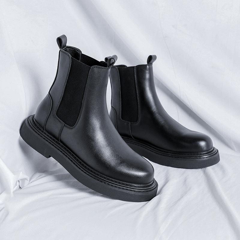 

Мужские ботинки челси в британском стиле, летние новинки, кожаные ботинки с высоким голенищем, красивые ботинки-локомотивы Мартин 59331-R 43 чёрный