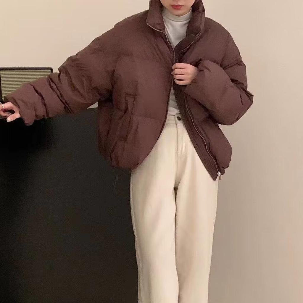 Women's Winter Stand-up Collar Short Bread Clothing Ladies Solid Color Loose Casual Jacket