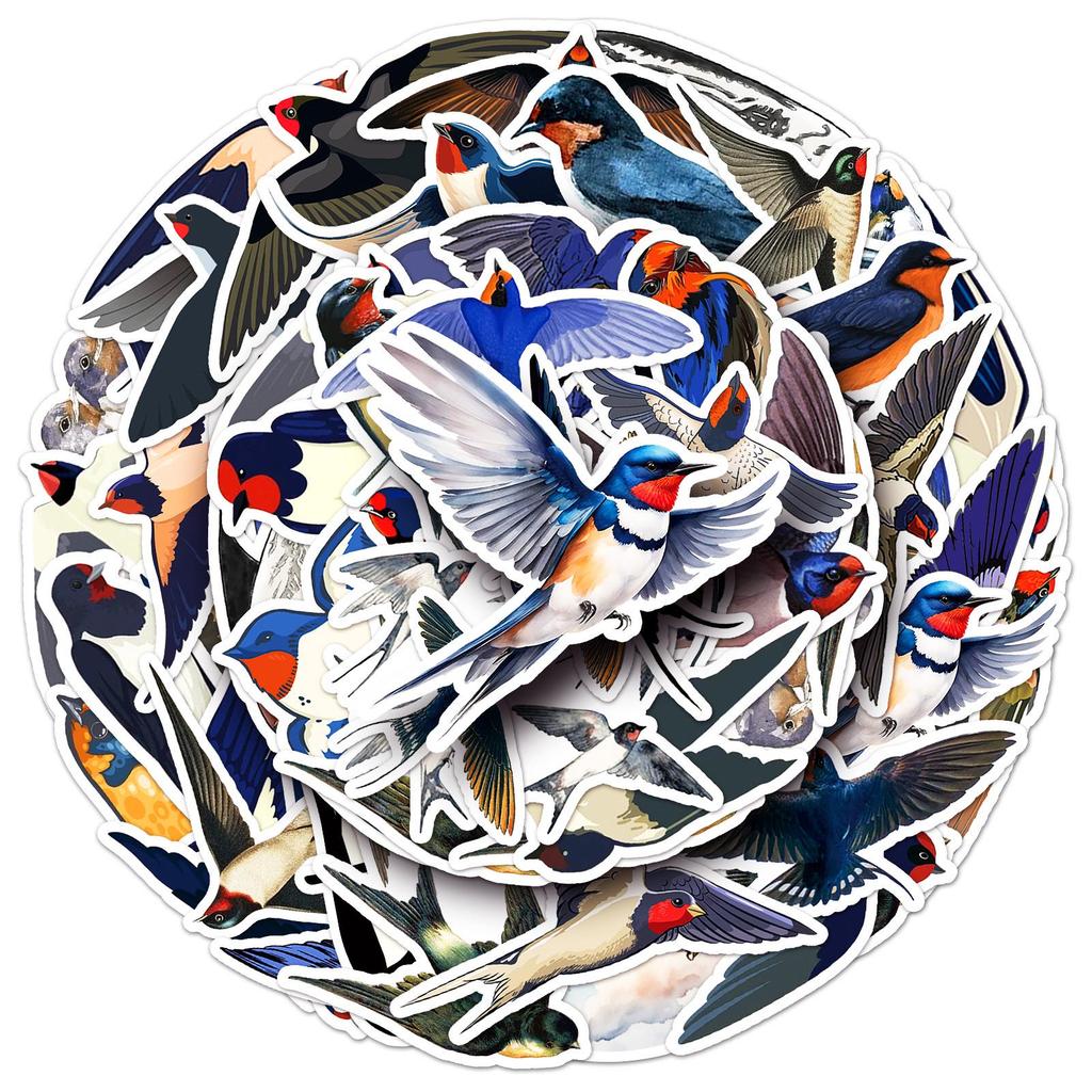 50 Swallow Bird Stickers: Decorative Cartoon Animal Designs for Journals