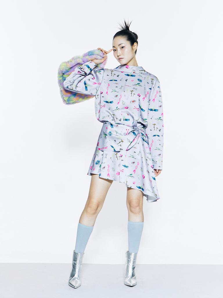 VEGAN TIGER Shirred Asymmetrical Skirt (Purple)