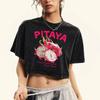 Fresh Fruit Pitaya Print Women Washed T-Shirt Casual Multicolor T Shirts Soft Slim Street Tee Cotton Crop Female Top