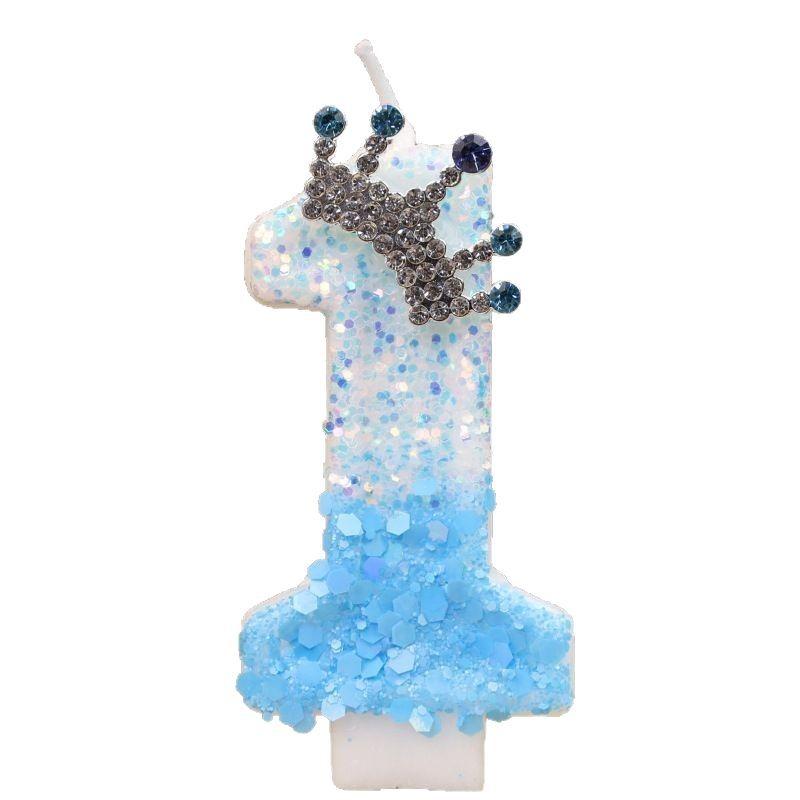 New Charming Blue Crown Creative Digital Candle Celebration Candle Cake Decoration Birthday Candle