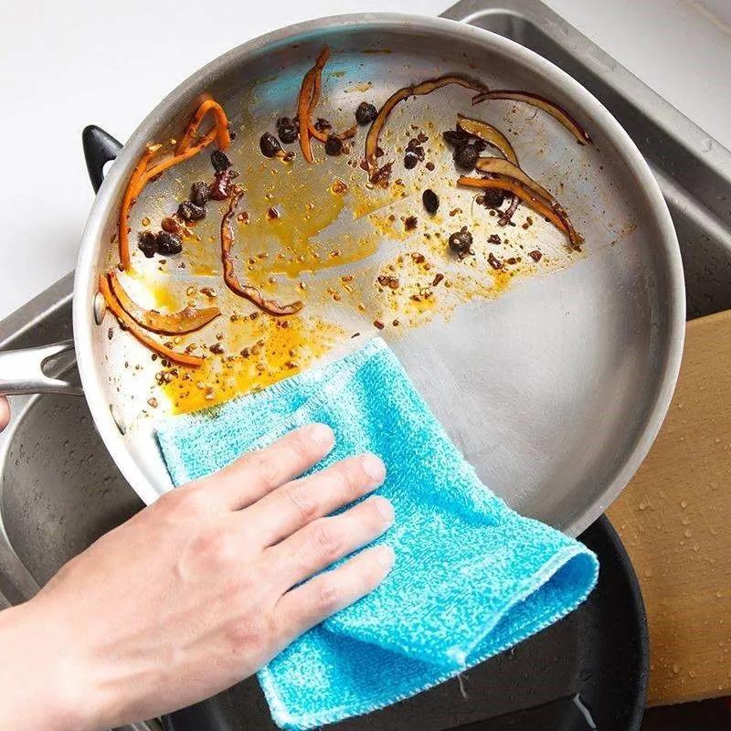 Bamboo Fiber Absorbent Dishcloth - Non-Stick, Thickened Kitchen Rag & Scouring Pad