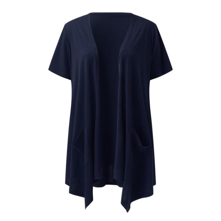 2023 Fashion Women Short Sleeve Cardigan Solid Color European American Style