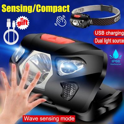 LED Headlamp for Night Fishing, Red Light Sensor Headlight, Type-C Rechargeable, Ultra Bright Long Range Strong Light Owl Headlamp for Outdoor