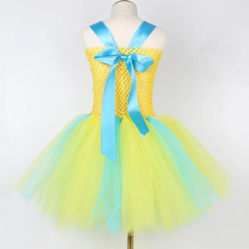 Flounder Costume Toddler Kids Little Mermaid Halloween Carnival Birthday Party Dress Up Girls Yellow Tropical Fish Tutu Dress