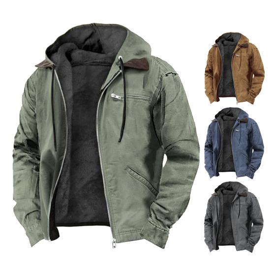 Sudadera con capucha para hombre, manga larga, múltiples bolsillos, tapeta con cremallera, chaqueta con forro de felpa grueso