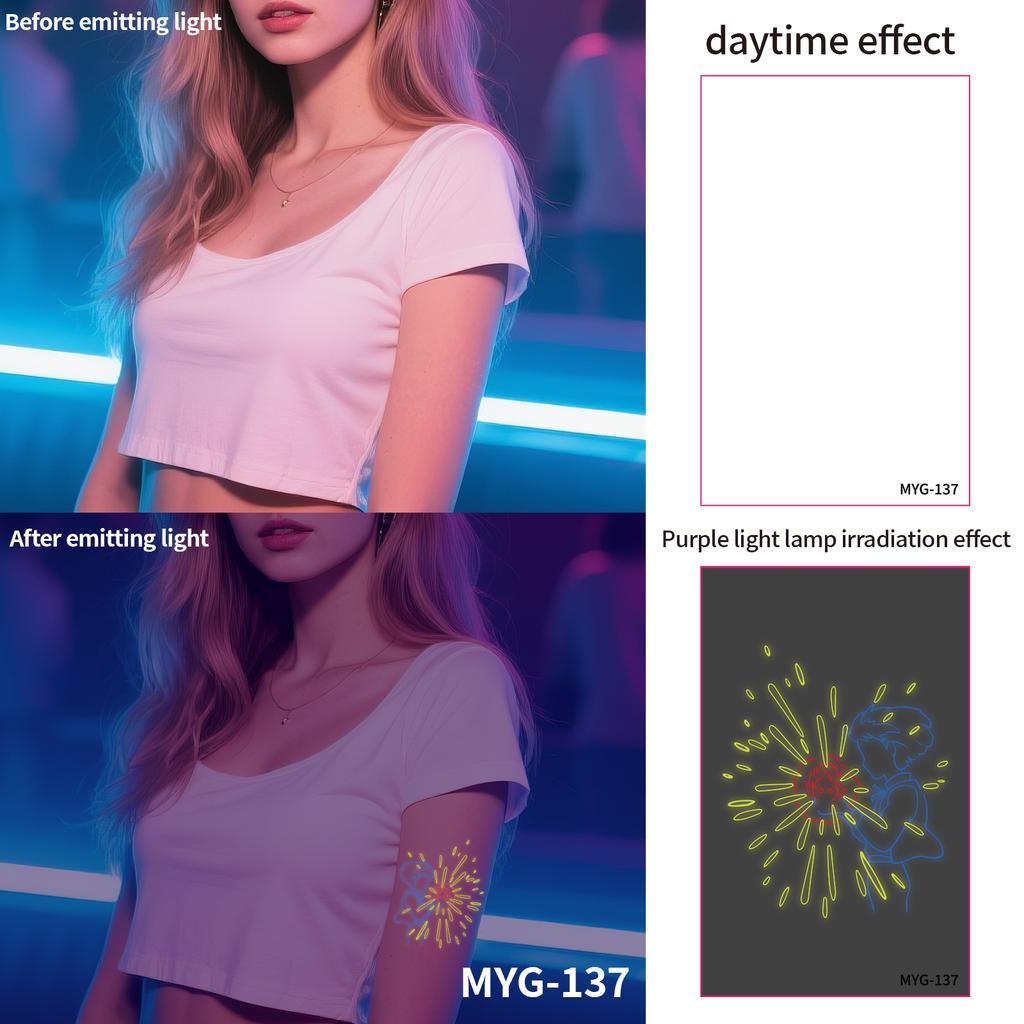 UV Reactive Water Transfer Temporary Tattoos Glow-in-the-Dark for Night Parties Sexy Style for Face Body Application Paper