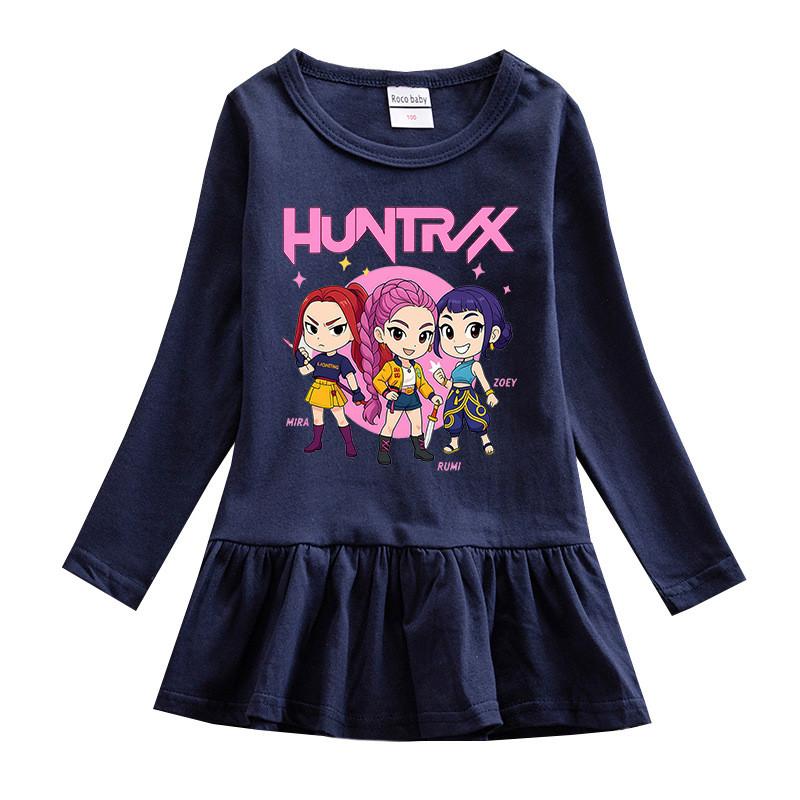 Meisjes Kpop Rumi Zoey Mira Hunters Print Ronde Hals Plissé Mesh Jurk