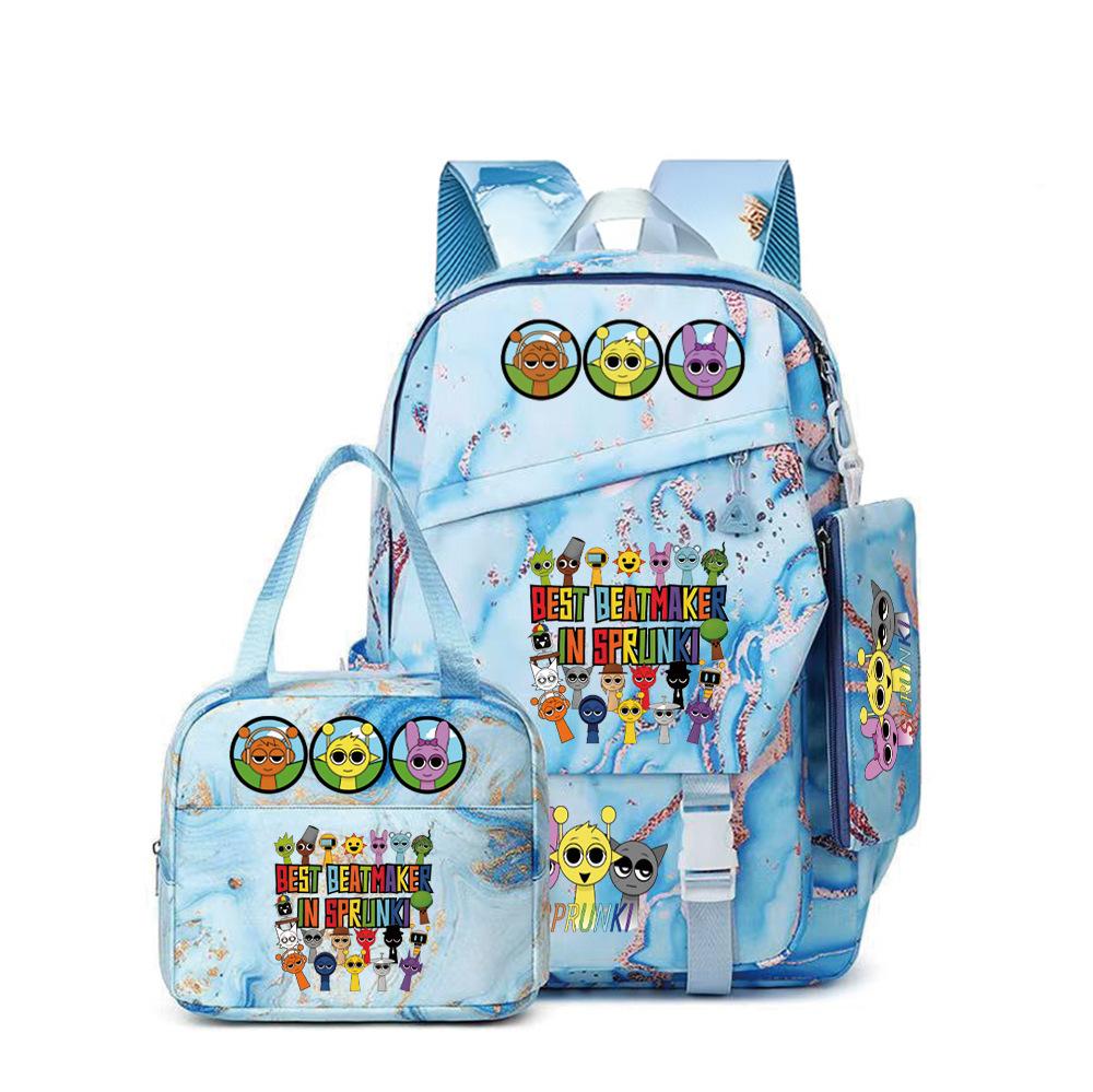 Rhythm Box Sprunki Music Game School Bag Backpack Pencil Bag Three-Piece Set Student Heat Printing Backpack
