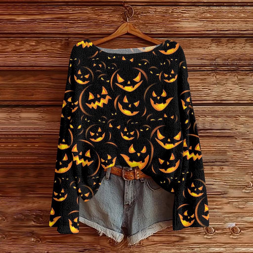 Womens  Fall Sweaters Long Sleeve Print Tops Pullover Sweaters Loose Dressy Casual Basic Clothes