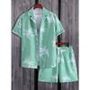 Hawaiian Coconut Tree Print Men's Shirt and Shorts Two-Piece Set Casual Vacation Men's Shirt Set Short Sleeve Button Shirt