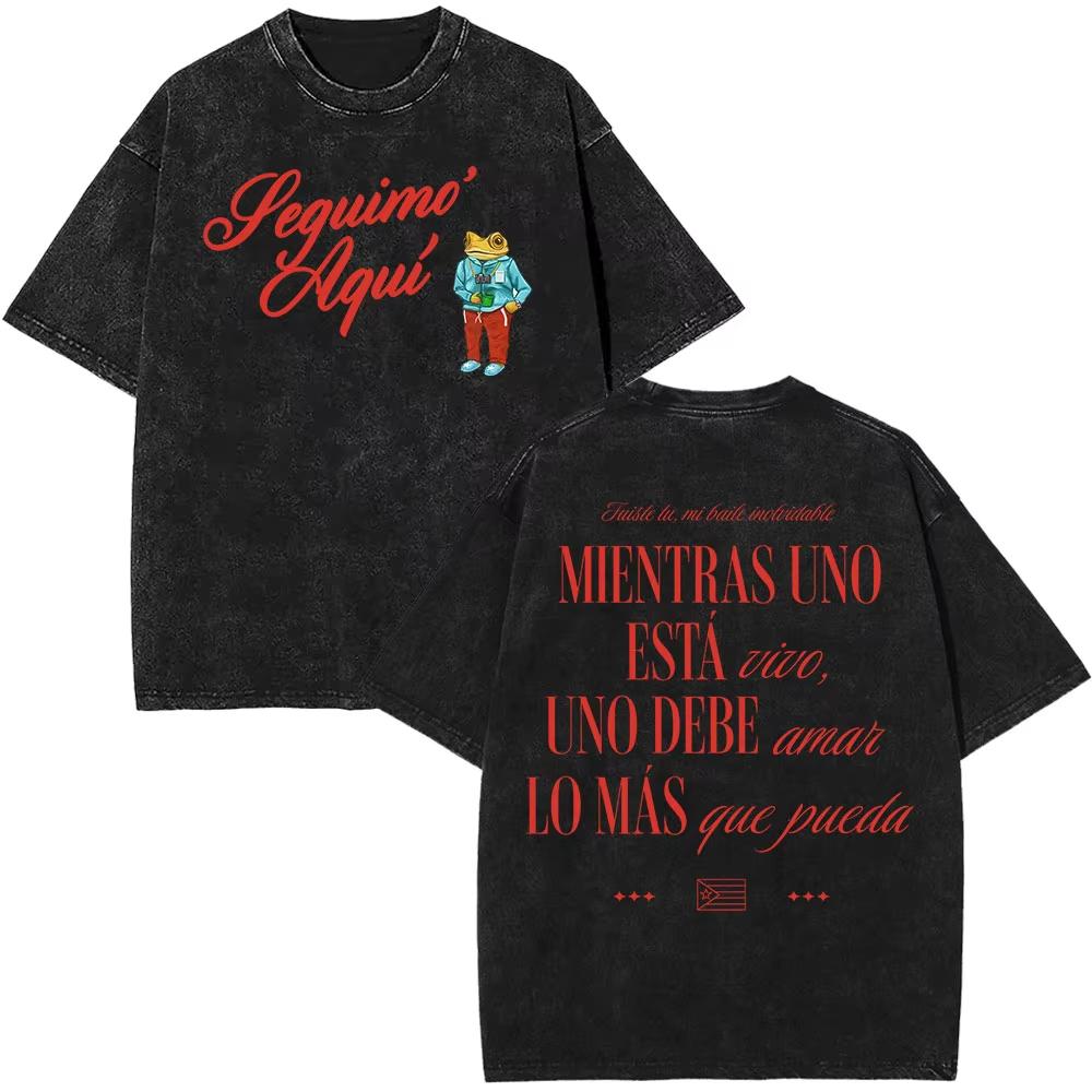 Rapper Bad Bunny Tour Debi Tirar Mas Fotos DTMF Merch Tshirts Men Fashion Summer Hip Hop Vintage Washed Tshirts Streetwear