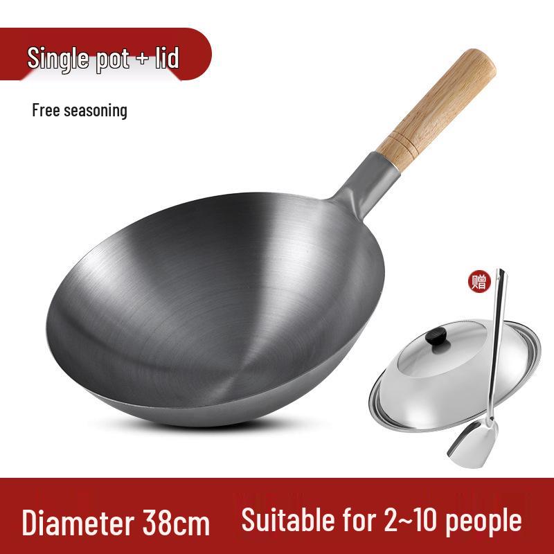 Zhangqiu Non-stick Cast Iron Wok with Large Ladle for Home & Restaurant Use - Suitable for Gas Stoves