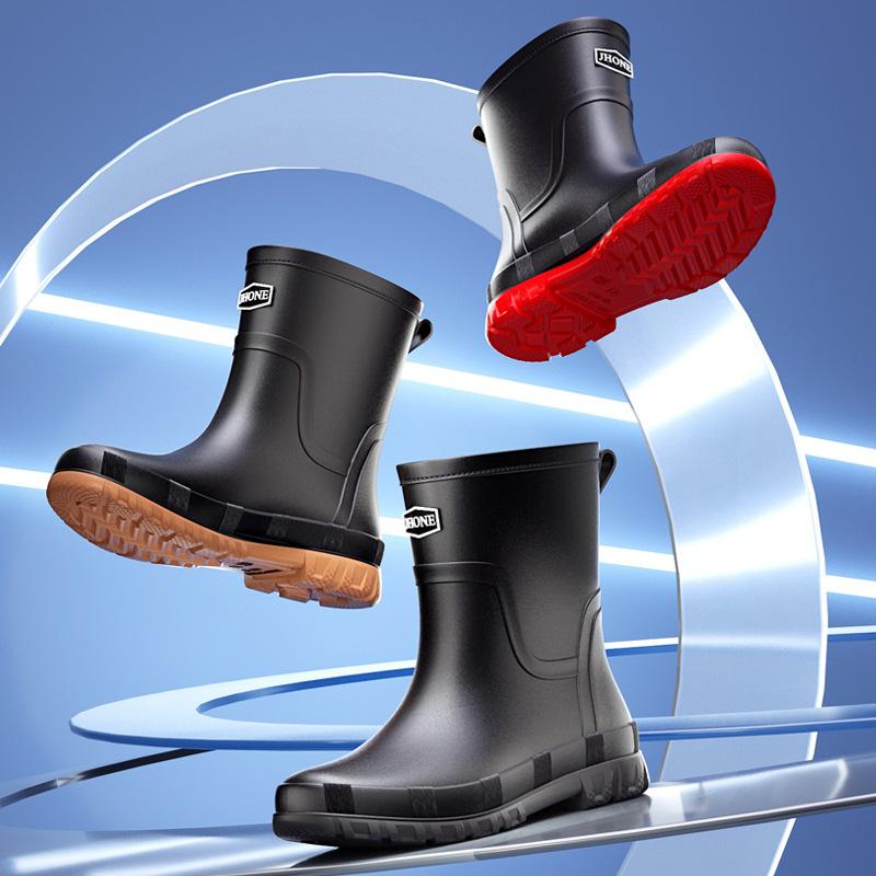 Bundle mouth new medium tube rain shoes men's waterproof and non-slip rain boots to keep warm fishing work