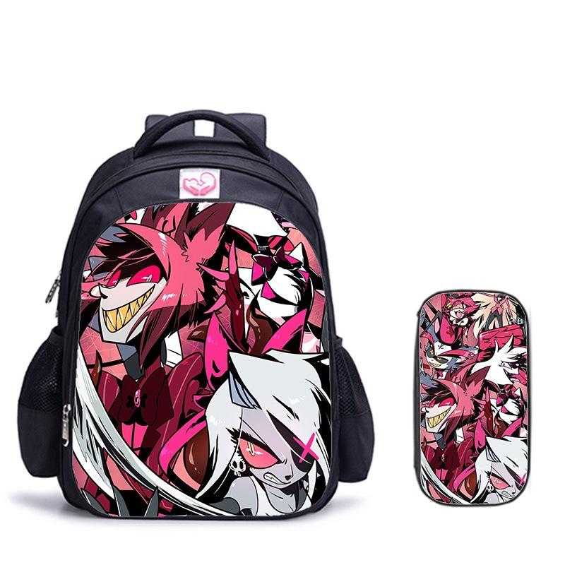 Happy Party Demon Character Two-Piece Set Spine Protection Decompression Shoulder Strap Large Capacity School Bag Pencil Case Combination