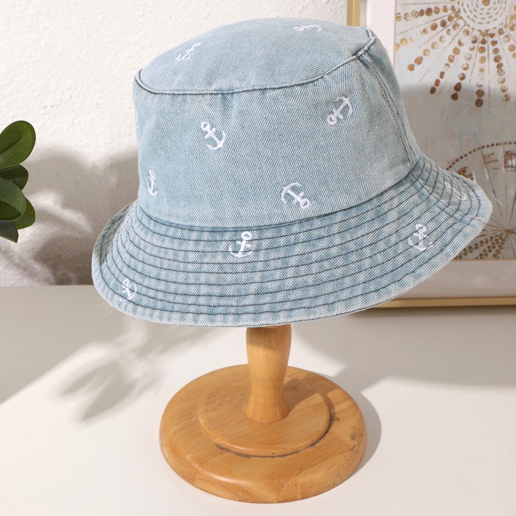 Fashionable washed denim anchor fisherman hat, Korean version simple sun hat, suitable for going out and playing
