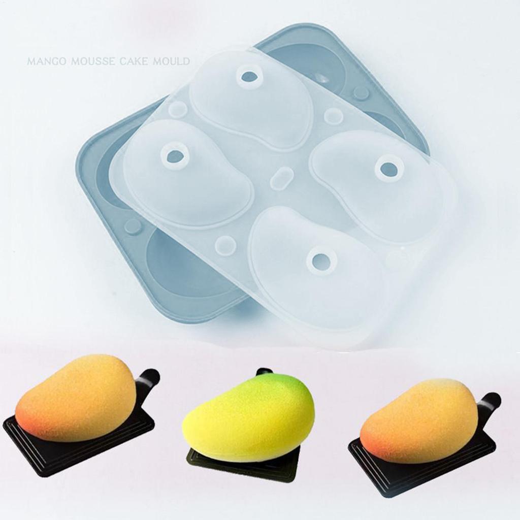 3D Mango Chocolate Mold 4-Cavity Silicone Mousse Mold - Easy Release Mold for Pudding, Jelly, Chocolate ,Cake, DIY Baking Mould
