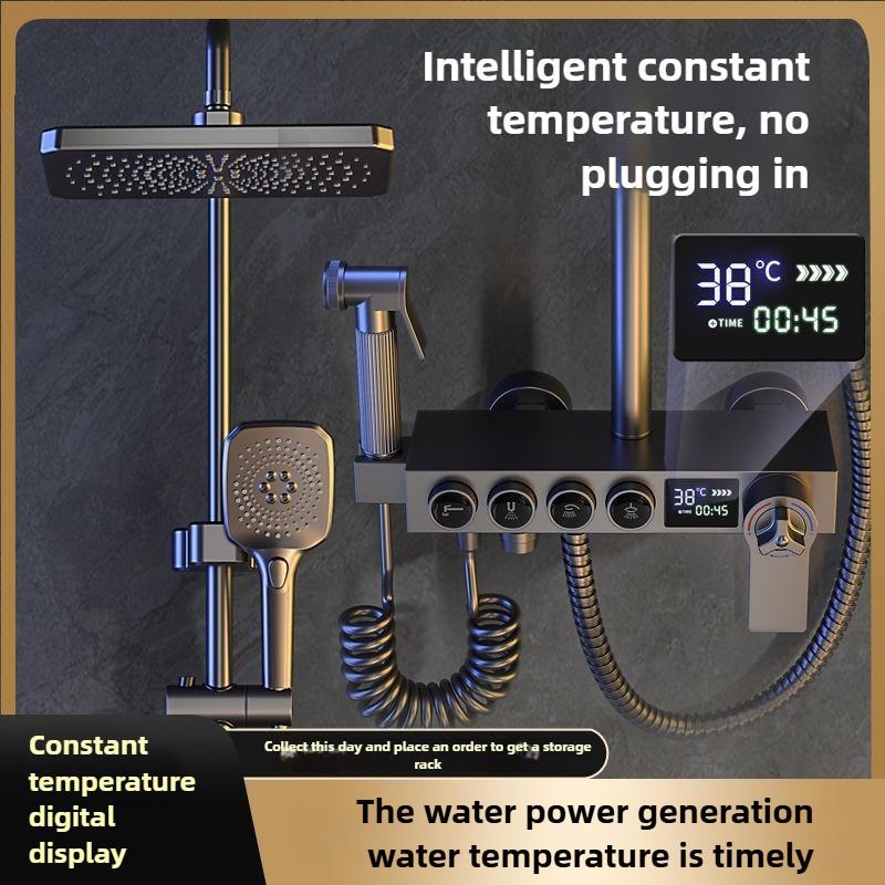 Nozzle Shower Spray Kit Copper Shower Set Household Digital Display Constant Temperature Shower System Bathroom Booster